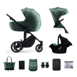 Kinderkraft 3in1 Travel System PRIME 2 (with MINK PRO R129 Car Seat) - Dark Green