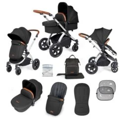Ickle Bubba Stomp Luxe 2 In 1 Plus Pushchair & Carrycot - Silver/Midnight/Tan