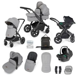 Ickle Bubba Stomp Luxe All-in-One Travel System With Isofix Base - Black/Pearl Grey/Black