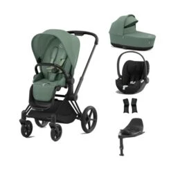 Cybex Priam Stroller With Cloud T I-Size Car Seat And Base Bundles - Matt Black/Leaf Green