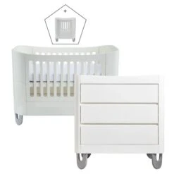 Gaia Baby Serena Cot Bed + Mini Cot & Dresser Set - White