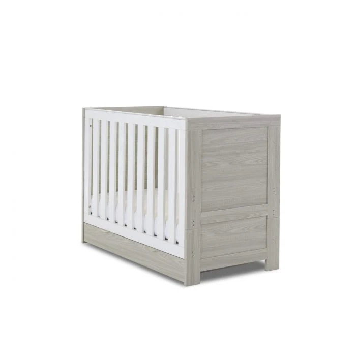 Obaby Nika Mini Cot Bed & Underdrawer - Grey Wash And White 3 Obaby Nika Mini Cot Bed & Underdrawer - Grey Wash And White