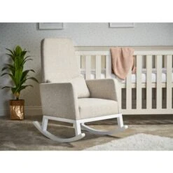 Obaby High Back Rocking Chair - White With Oatmeal Cushion