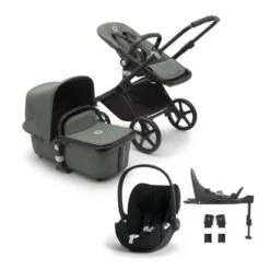 Bugaboo Fox Cub Complete Stroller + Cloud T I-Size Plus Car Seat & Base - Black/Forest Green