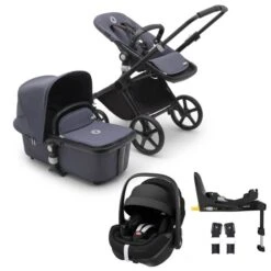 Bugaboo Fox Cub Complete + Pebble 360 Pro Carseat & Base - Black/Stormy Blue