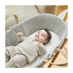 The Little Green Sheep Knitted Moses Basket And Rocking Stand Bundle - Dove -Baby Products Store 3039 main 1