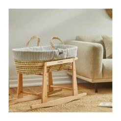 The Little Green Sheep Knitted Moses Basket And Rocking Stand Bundle - Dove