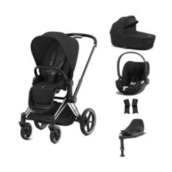 Cybex Priam Stroller With Cloud T I-Size Car Seat And Base Bundles - Chrome Black/Sepia Black