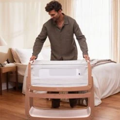 SnuzPod4 Bedside Crib & Mattress - Natural -Baby Products Store 5. sp4natural dadlift hr 1