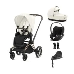 Cybex Priam Stroller With Cloud T I-Size Car Seat And Base Bundles - Rose Gold/Off White