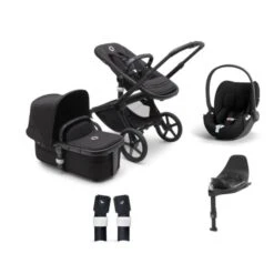 Bugaboo Fox 5 Complete Pushchair With Cybex Cloud T I-Size Car Seat And Base Bundle - Black/Midnight Black