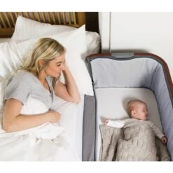 Tutti Bambini CoZee Luxe Bedside Crib - Walnut/Slate -Baby Products Store cozee luxe bedside crib walnut slate hero 3