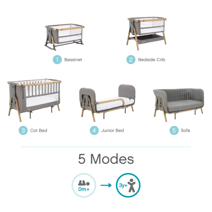 Tutti Bambini Cozee XL Bedside Crib & Cot - Oak/Charcoal 8 Tutti Bambini Cozee XL Bedside Crib & Cot - Oak/Charcoal - Image 6