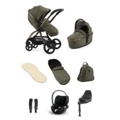 Egg3 Luxury Pushchair And Cybex CloudT I-Size Car Seat And Base Bundle - Hunter Green