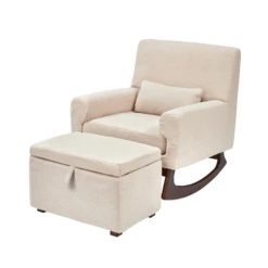 Gaia Baby Rocking/Feeding Chair & Footstool - Biscuit Boucle/Walnut