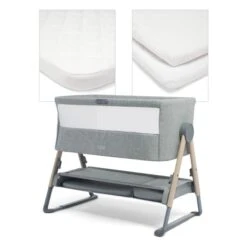Mamas & Papas Lua Bedside Crib Grey Sheet Bundle - White