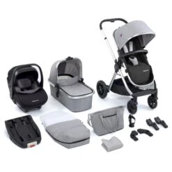 Babymore MeMore V2 13 Piece Travel System With Pecan I-Size Car Seat - Silver