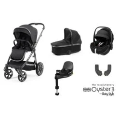 BabyStyle Oyster 3 Essential 5 Piece Maxi Cosi Pebble 360 Pro Travel System Bundle - Carbonite