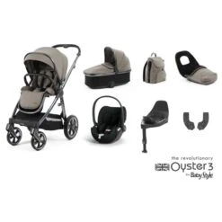 BabyStyle Oyster 3 Luxury 7 Piece Cybex Cloud T I-Size Travel System Bundle - Stone