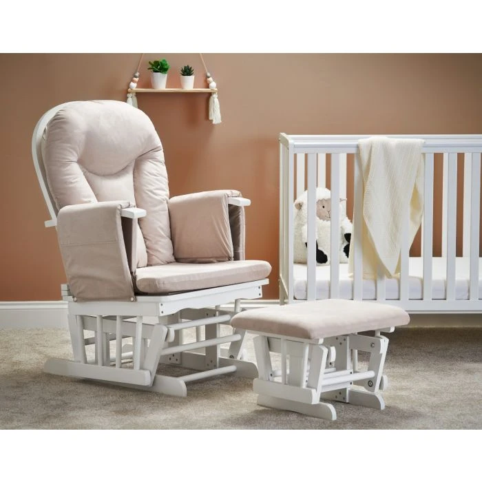 Obaby Reclining Glider Chair And Stool - White With Sand Cushion 3 Obaby Reclining Glider Chair And Stool - White With Sand Cushion
