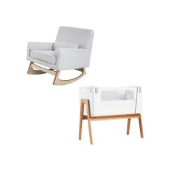 Gaia Baby Serena Chair And Bedside Crib Bundle - Oat/Scandi White