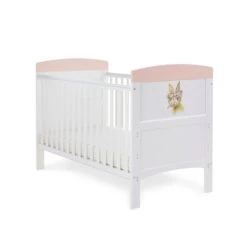 Obaby Grace Inspire Cot Bed & Fibre Mattress - Rabbit Pink -Baby Products Store watercolour rabbit copy 2