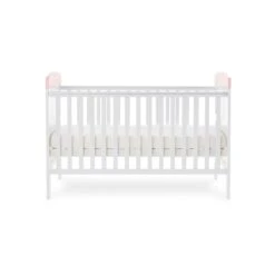 Obaby Grace Inspire Cot Bed - Rabbit Pink 13 Obaby Grace Inspire Cot Bed - Rabbit Pink -Baby Products Store watercolour rabbit side cot bed view mid base