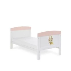 Obaby Grace Inspire Cot Bed & Fibre Mattress - Rabbit Pink -Baby Products Store watercolour rabbit toddler bed 2